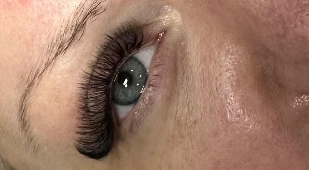 Close-up of enhanced eyelashes at The Nail and Lash Lounge Perth, Perth, Scotland, GB.