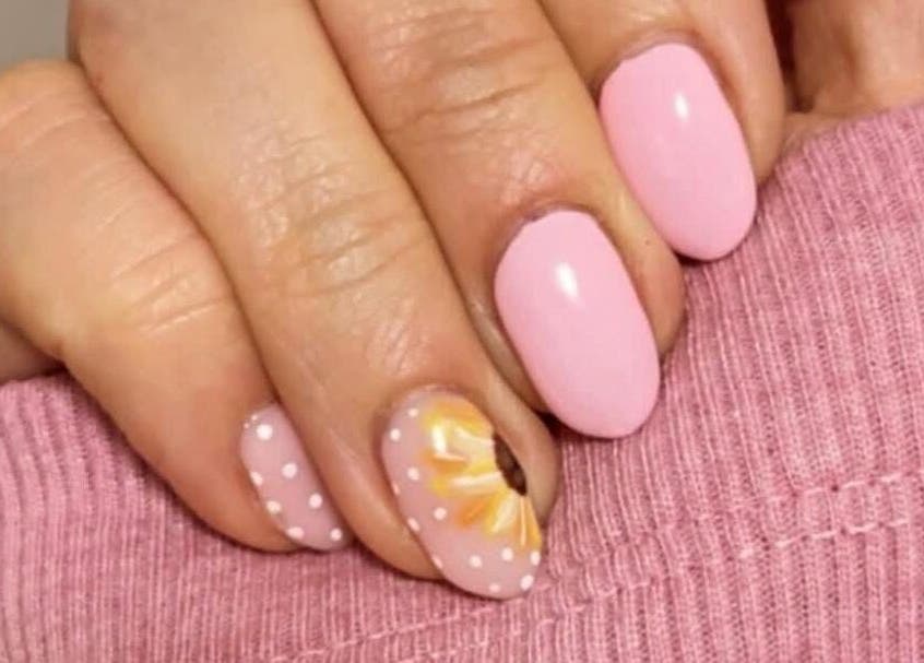 Elegant pink and floral nail art at The Nail and Lash Lounge Perth, Perth, Scotland, GB.