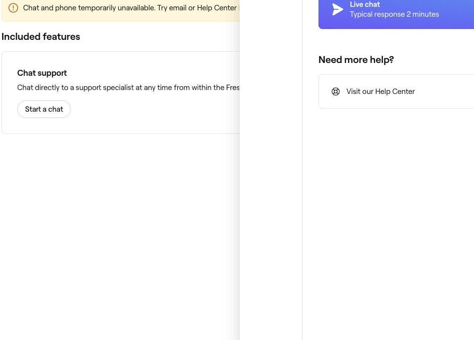 Support options screen at New Location, Sheffield, England, GB showing chat and help center options.