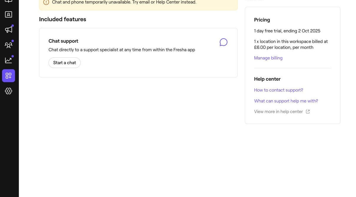 Chat support features at New location, Sheffield, England, GB available via Fresha app.