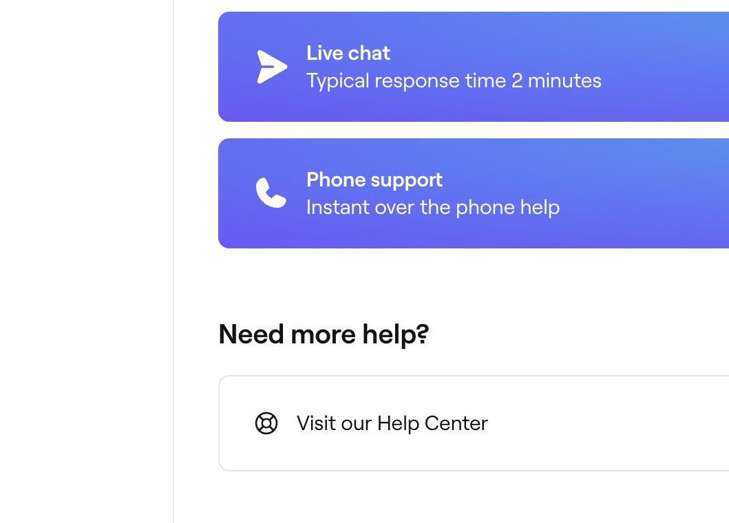Support options at New location, Sheffield, England, GB include live chat and phone support.
