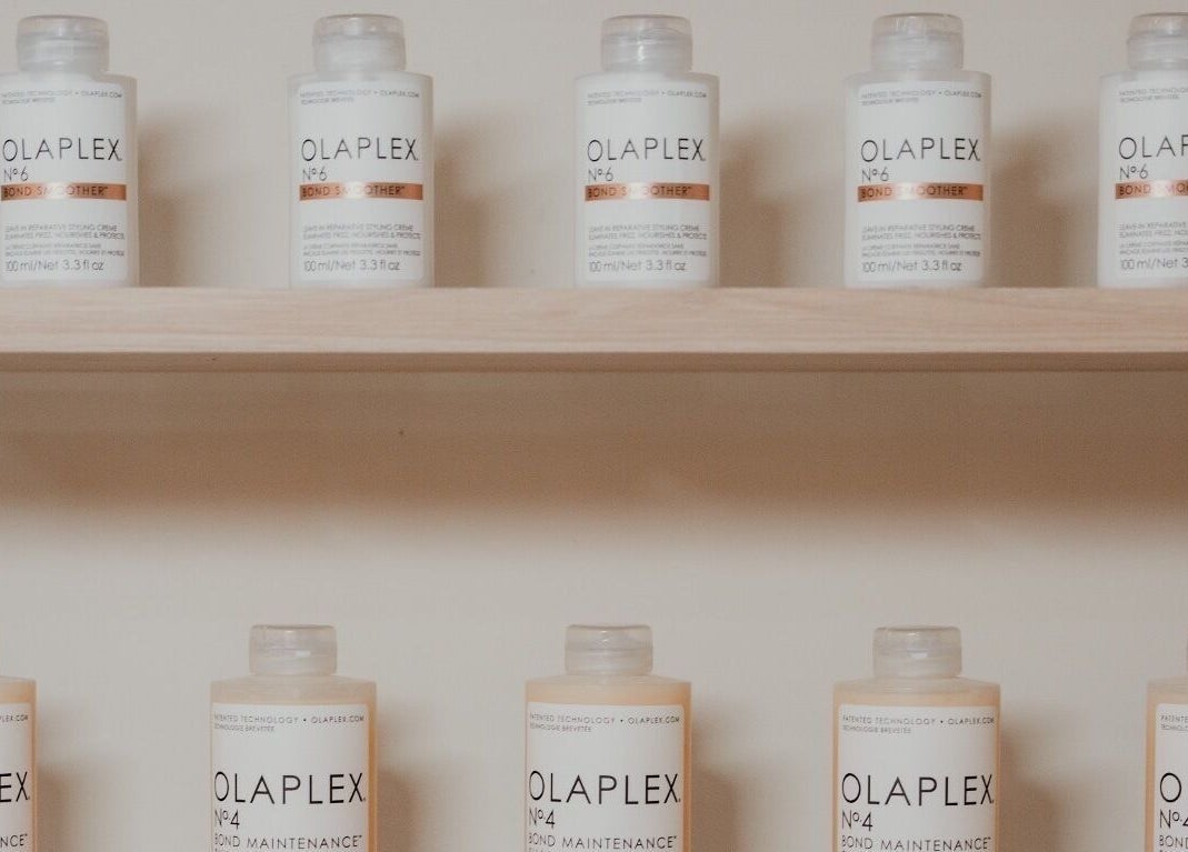 Olaplex products neatly displayed at Peach Beauty Bar, Dubai, Dubai, AE.