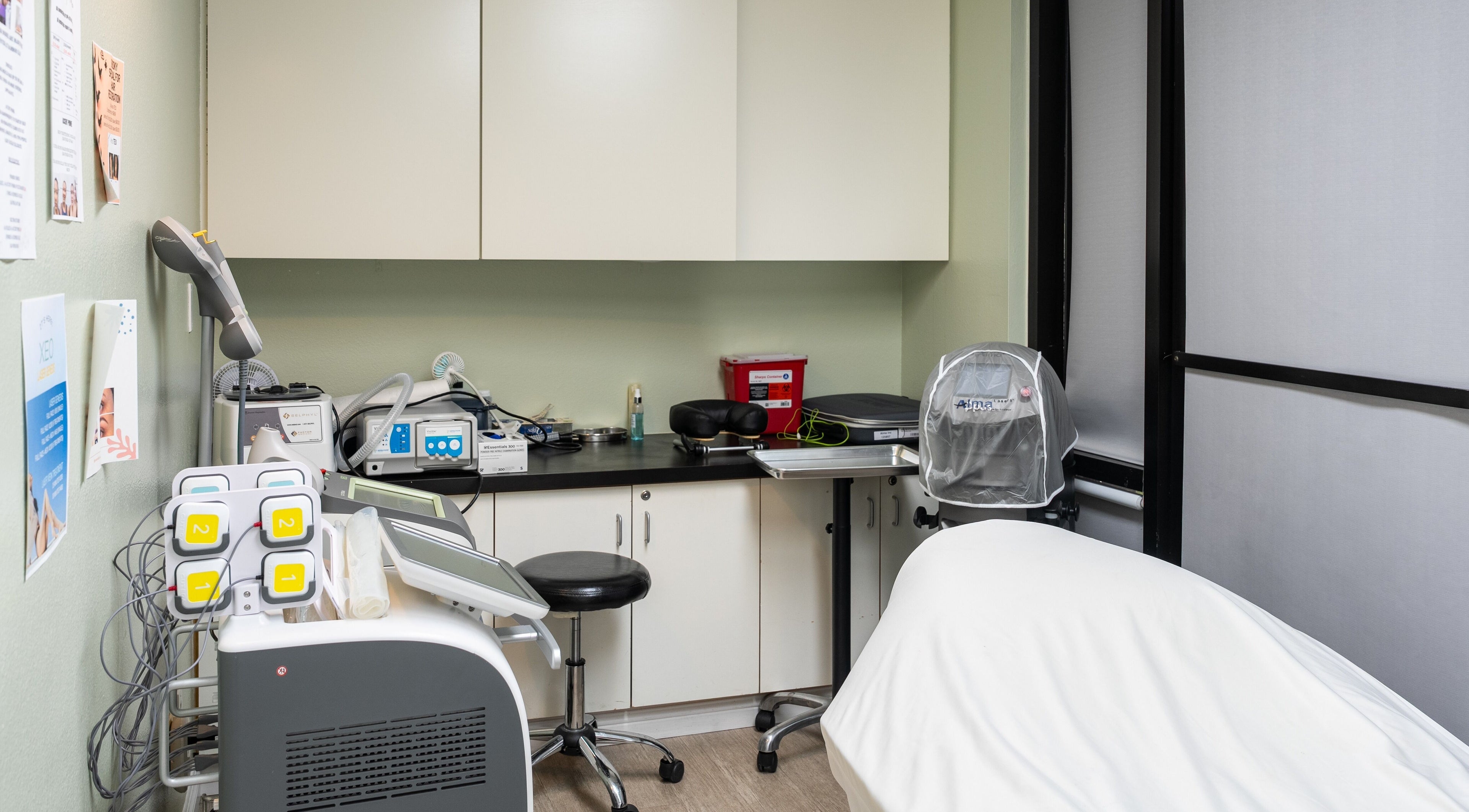 Modern therapy room at Bamboo Leaf Holistic Medi Spa, Upland, California, US, featuring advanced equipment.