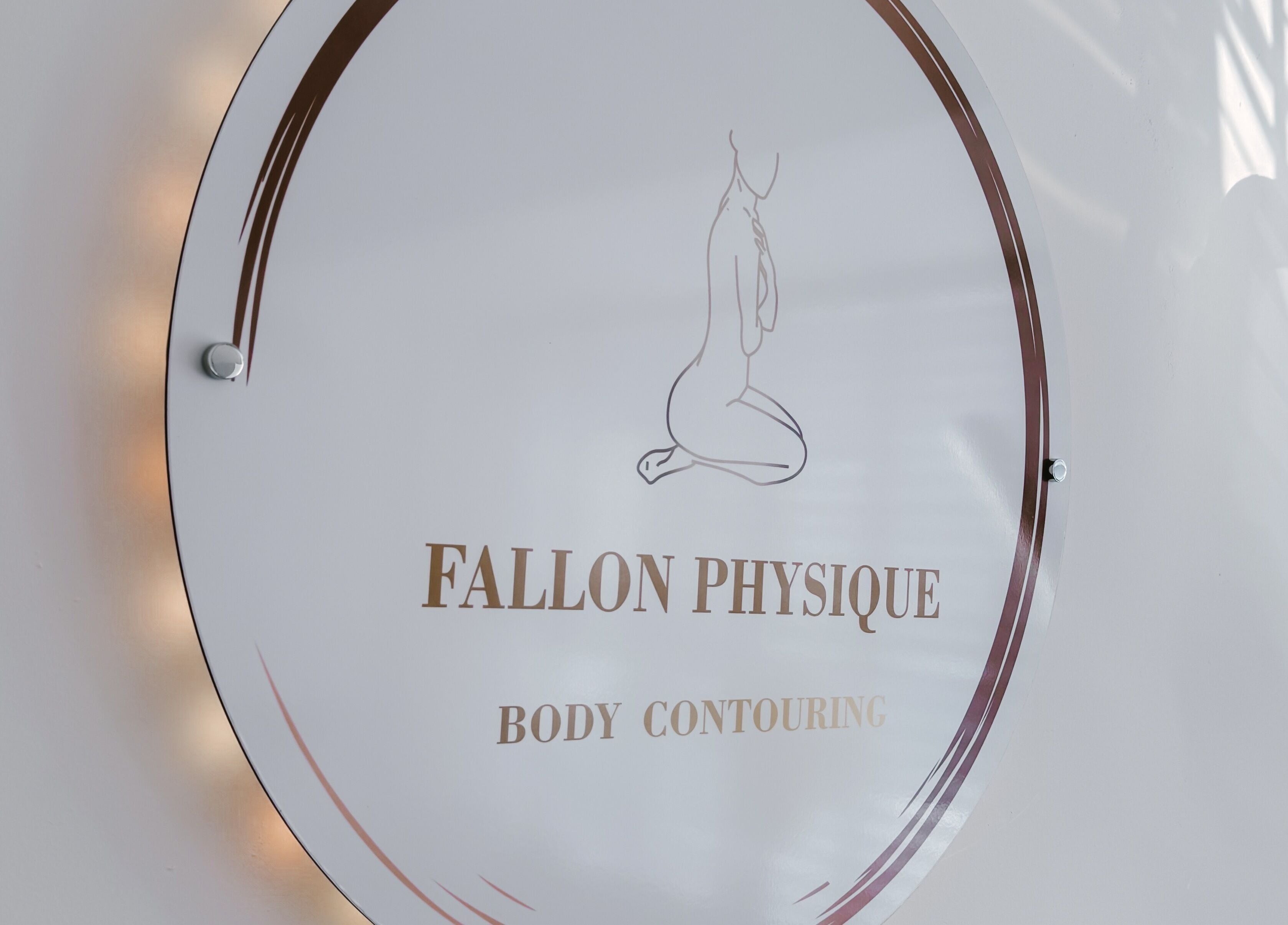 Fallon Physique sign displaying body contouring services in Bordon, England, GB with stylish design.