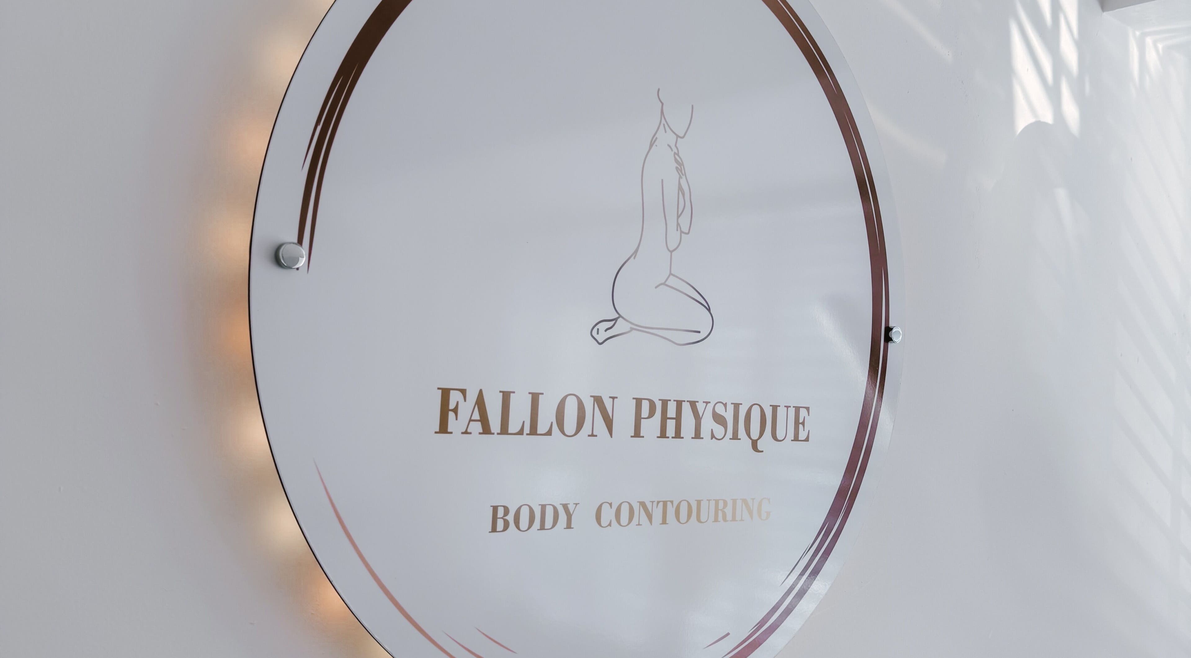 Fallon Physique sign displaying body contouring services in Bordon, England, GB with stylish design.