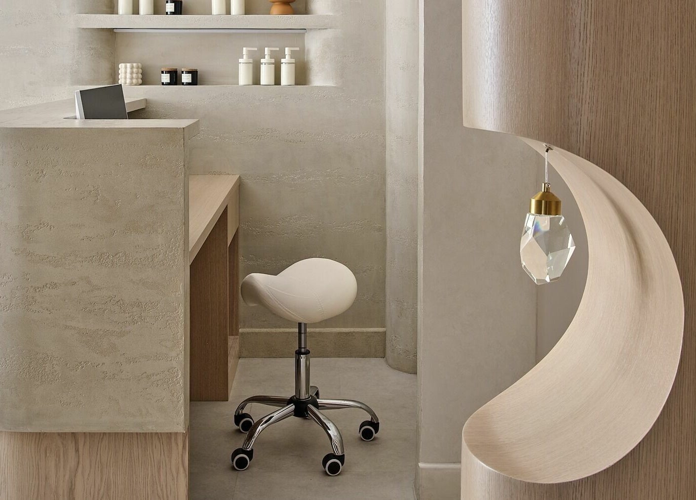 Modern reception desk and elegant decor at Victoria Aesthetics, London, England, GB.