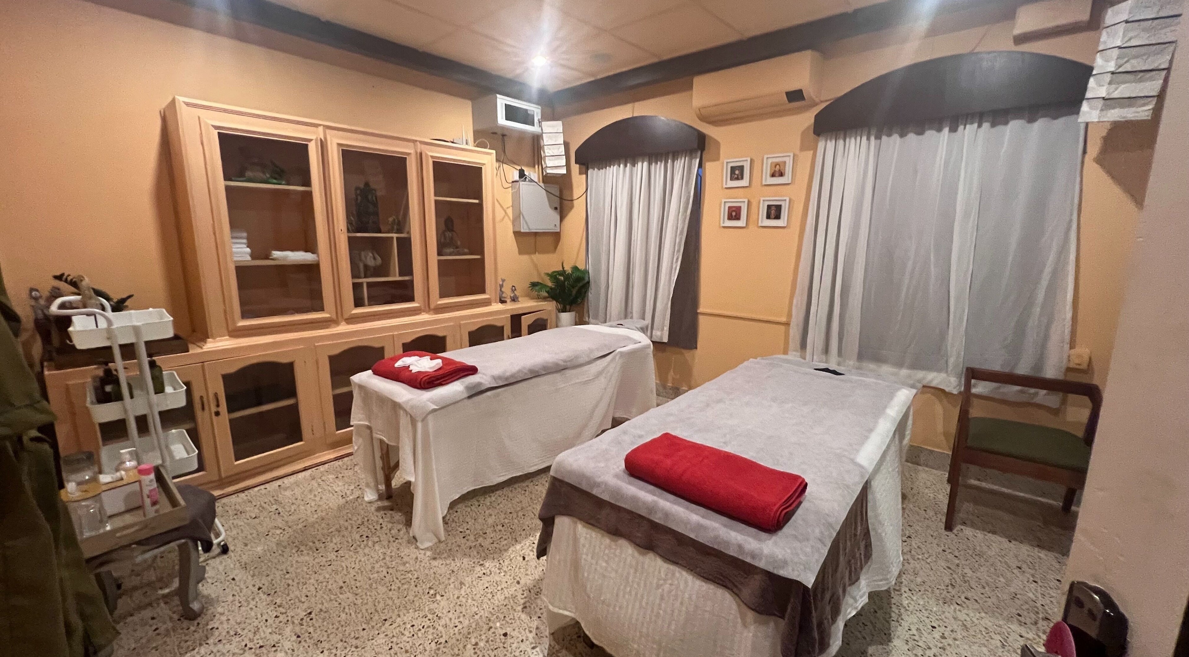 Relaxing massage room at Praana Ayur Spa by Sarwaa, Varkala, Kerala, IN with two massage tables.