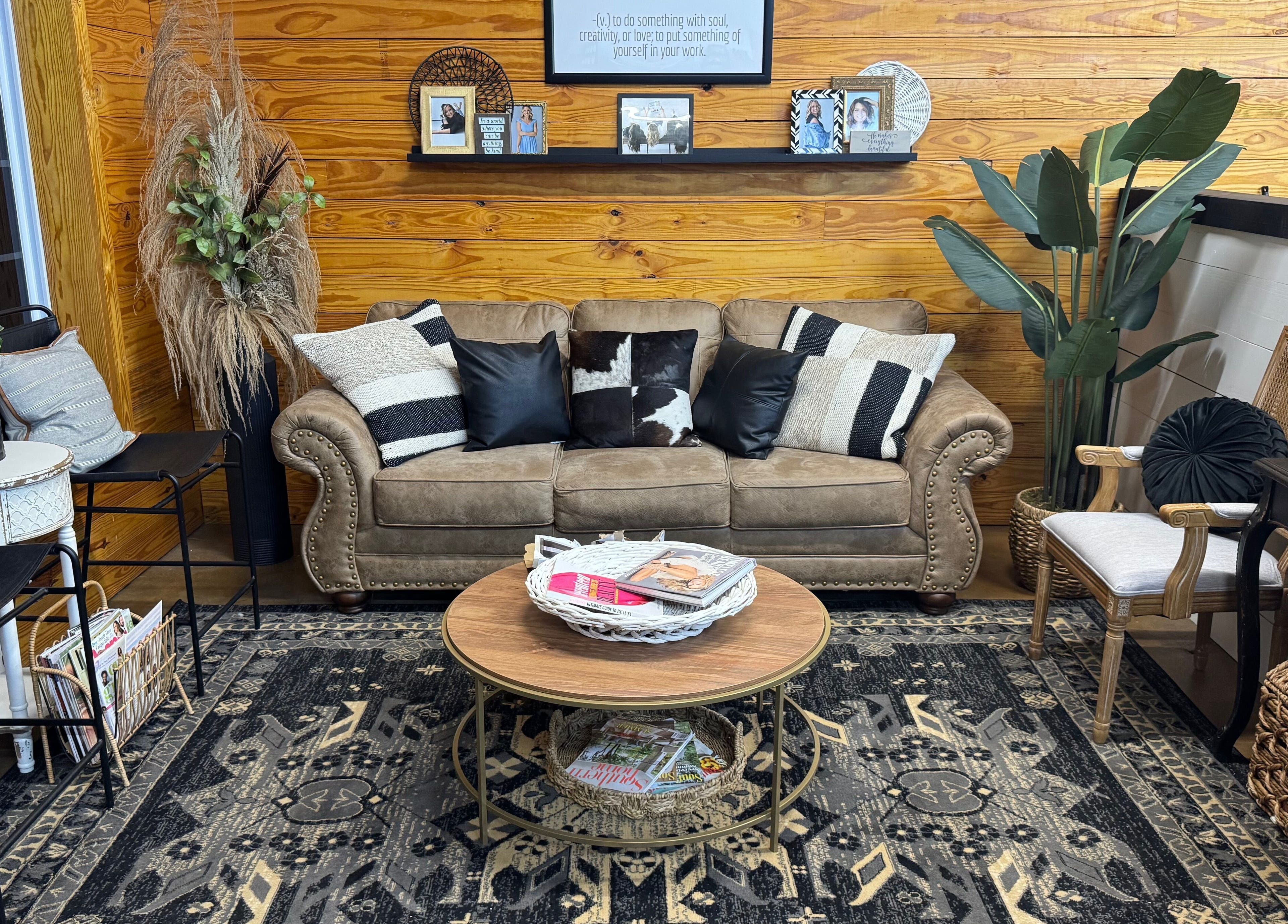 Stylish lounge area at Meraki and Co Salon LLC in Greer, South Carolina, US with cozy seating and decor.