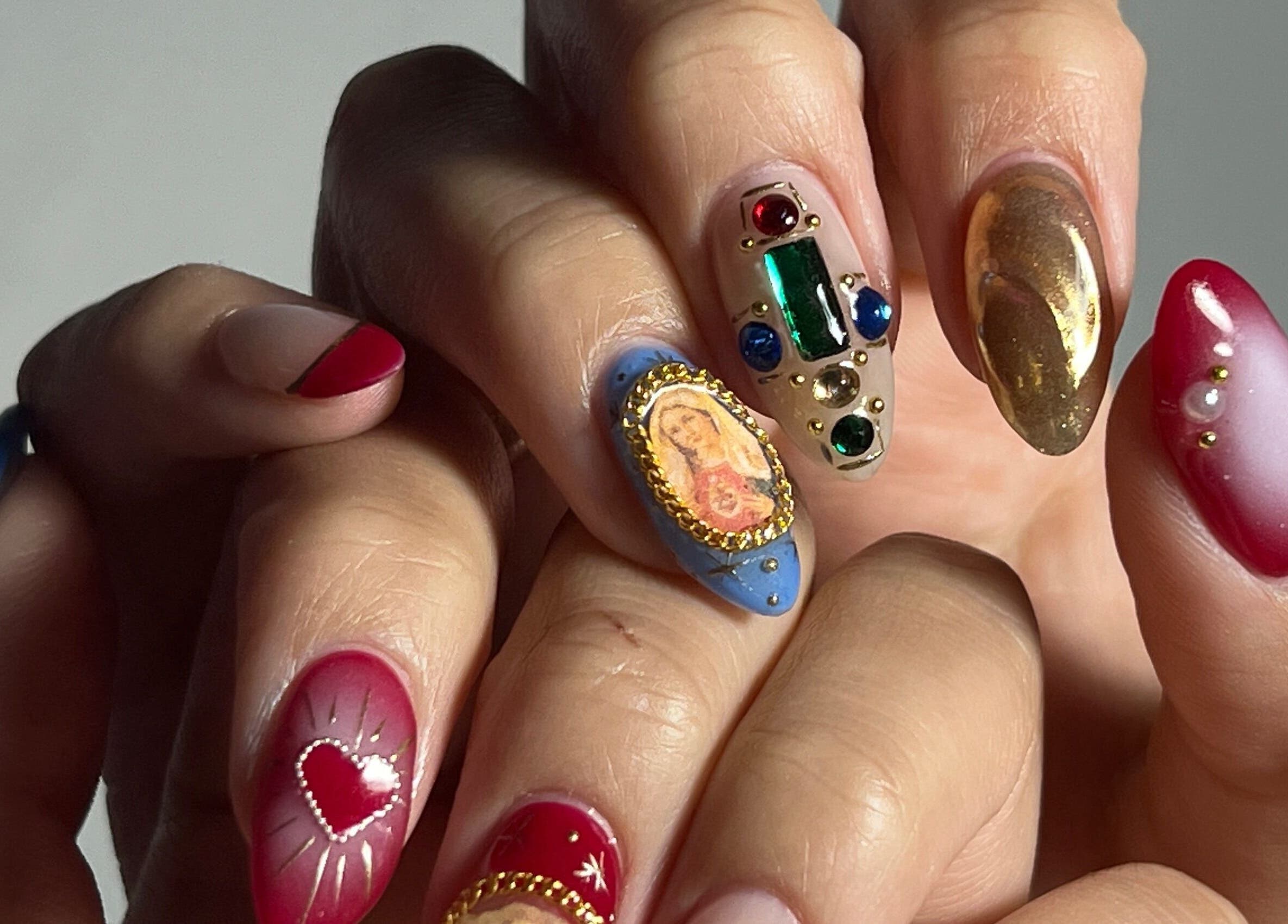 Elegant gemstone and art nails by Eggkeys! Nails by Thea C.K. in Salt Lake City, Utah, US.
