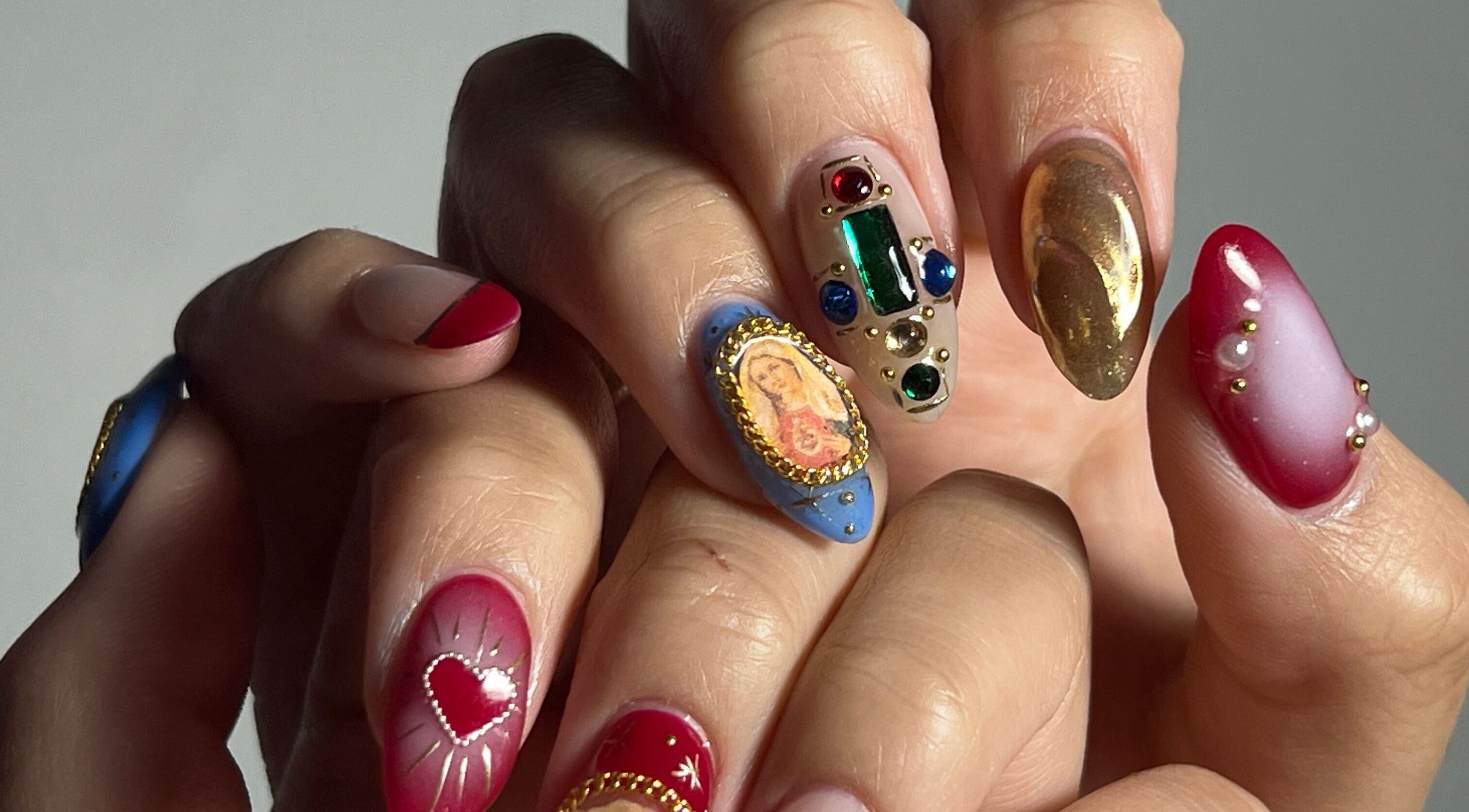 Elegant gemstone and art nails by Eggkeys! Nails by Thea C.K. in Salt Lake City, Utah, US.