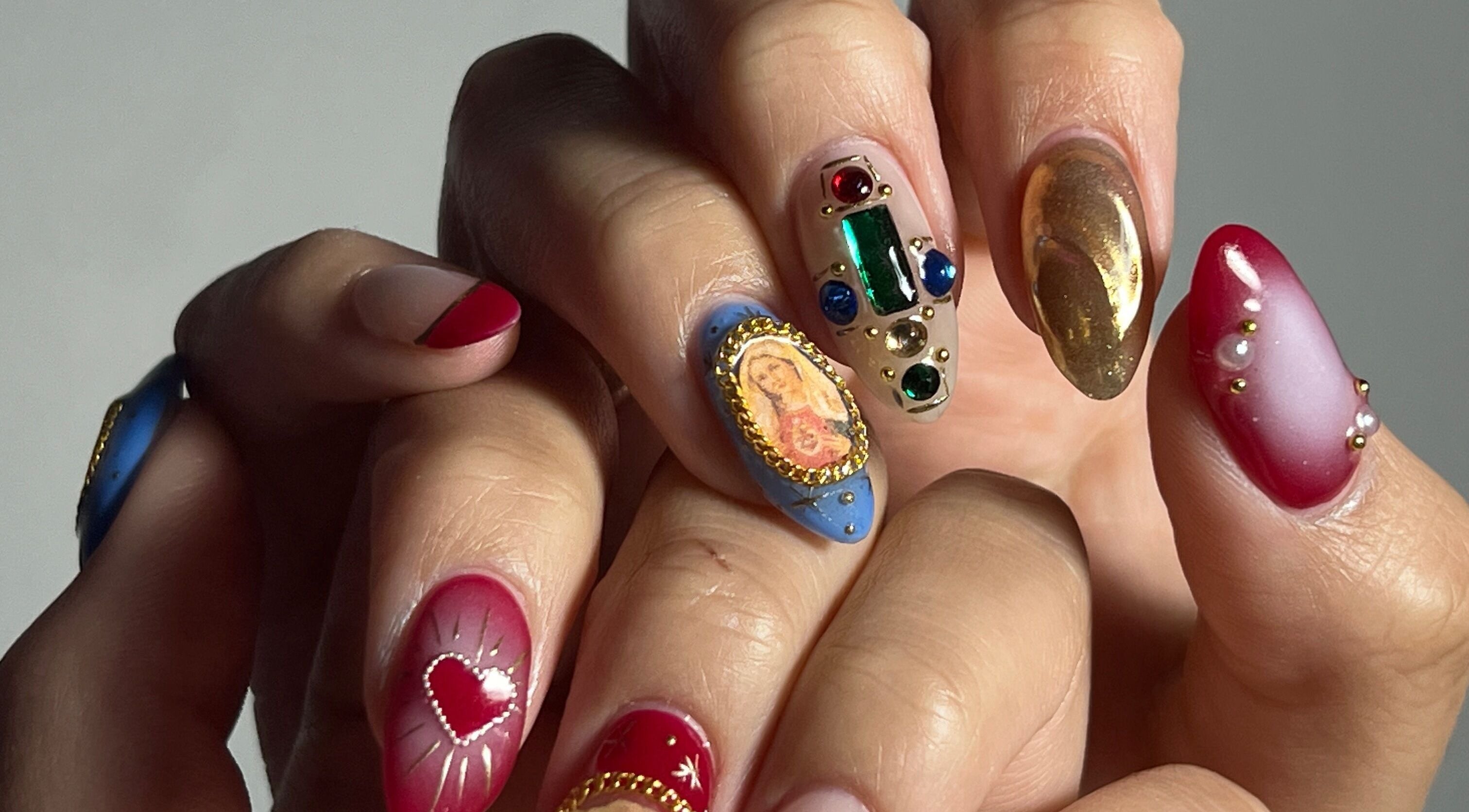 Elegant gemstone and art nails by Eggkeys! Nails by Thea C.K. in Salt Lake City, Utah, US.