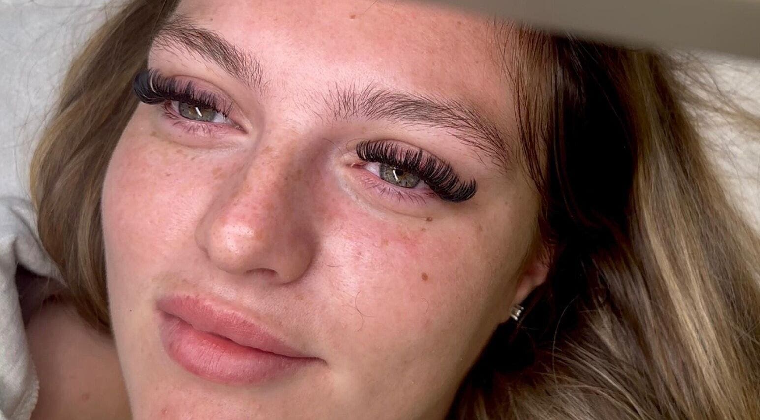 Close-up of eyelash extensions at Beauty with Nicole, Rossendale, England, GB.