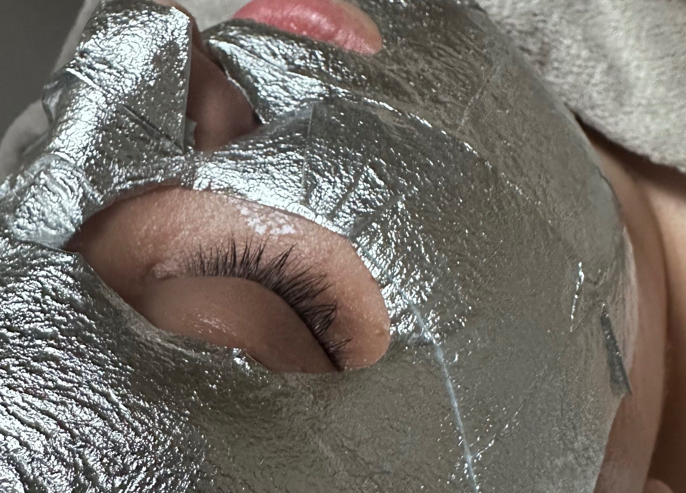 Luxurious silver facemask at Aesthetics by Kinga Jambor, Nottingham, England, GB.