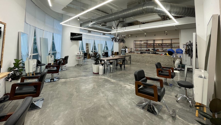 Interior of La FIORERE Korean Hair Salon 1 Mont kiara in Kuala Lumpur. Modern chairs and styling stations.