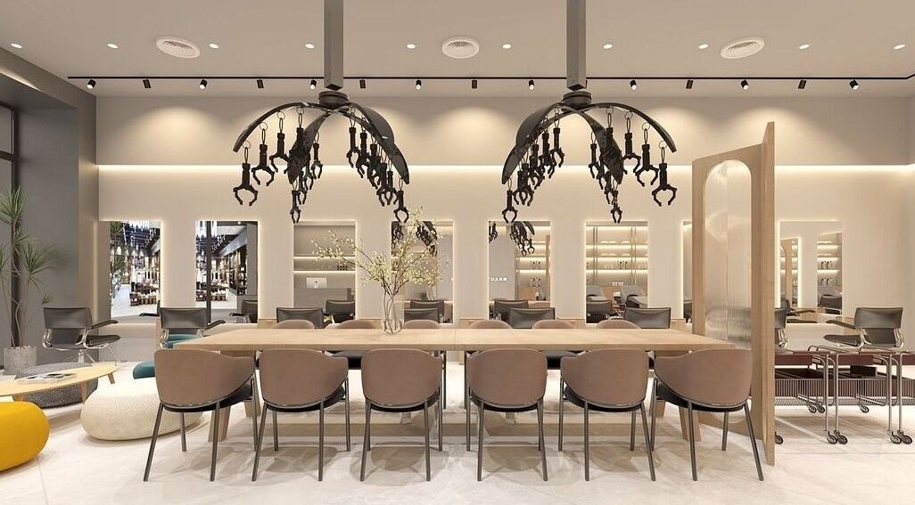 Modern interior of La FIORIRE Korean Hair Salon PAVILION Bukit Jalil in Kuala Lumpur, featuring chic seating and decor.