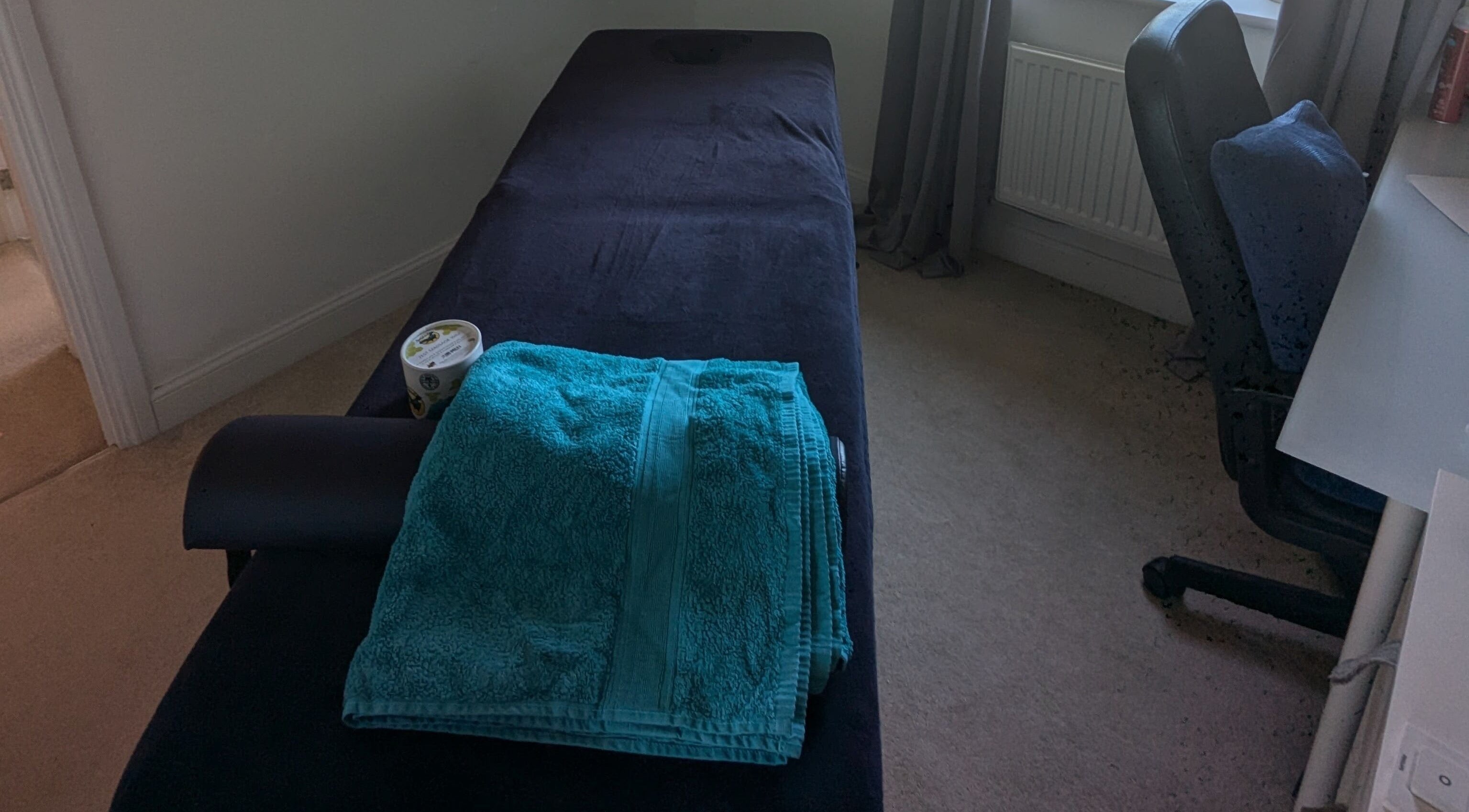 Massage table ready for clients at BMc Sports Massage in Haywards Heath, United Kingdom, GB.
