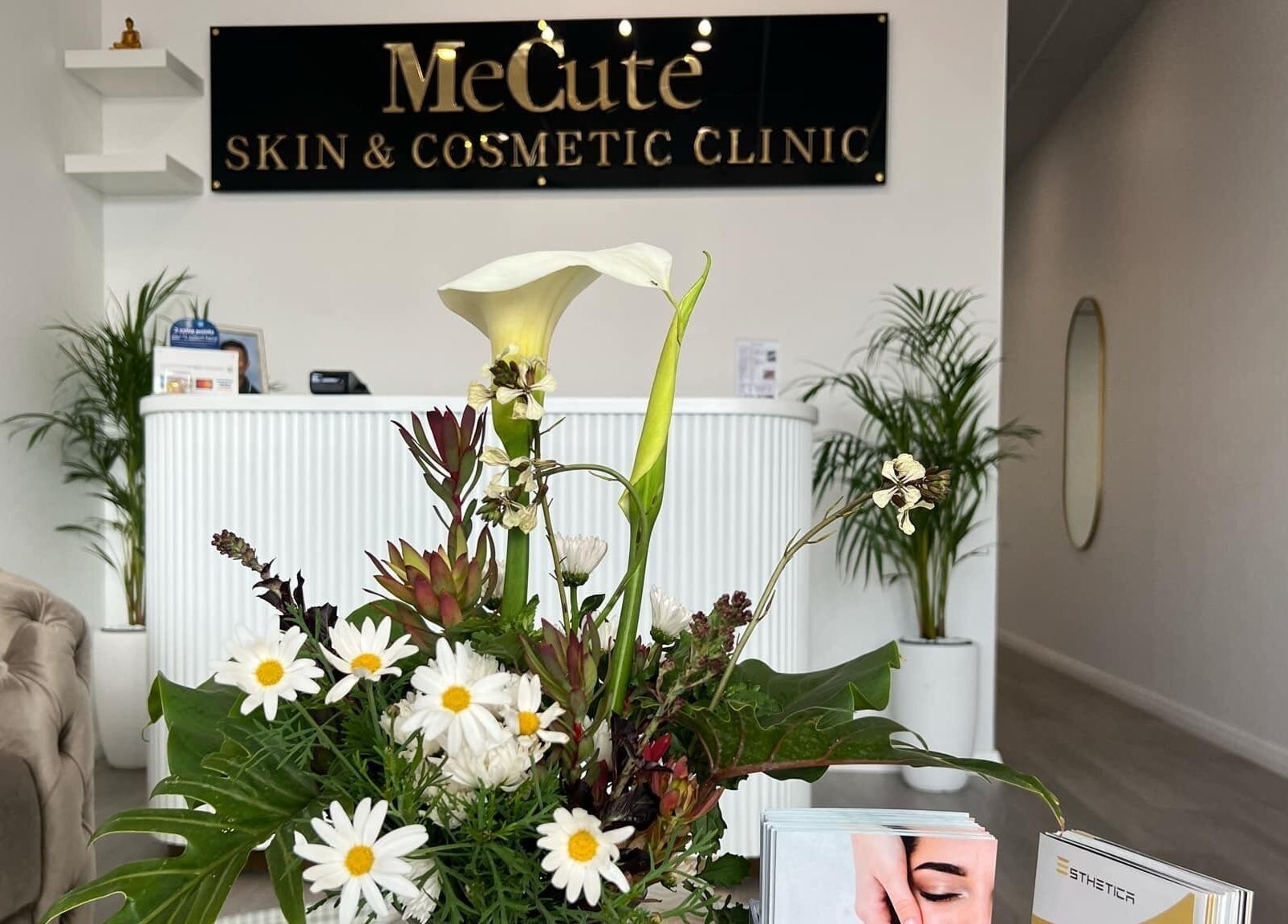 Elegant flowers adorn the reception at MeCute Skin & Cosmetic Clinic, Semaphore, South Australia, AU.