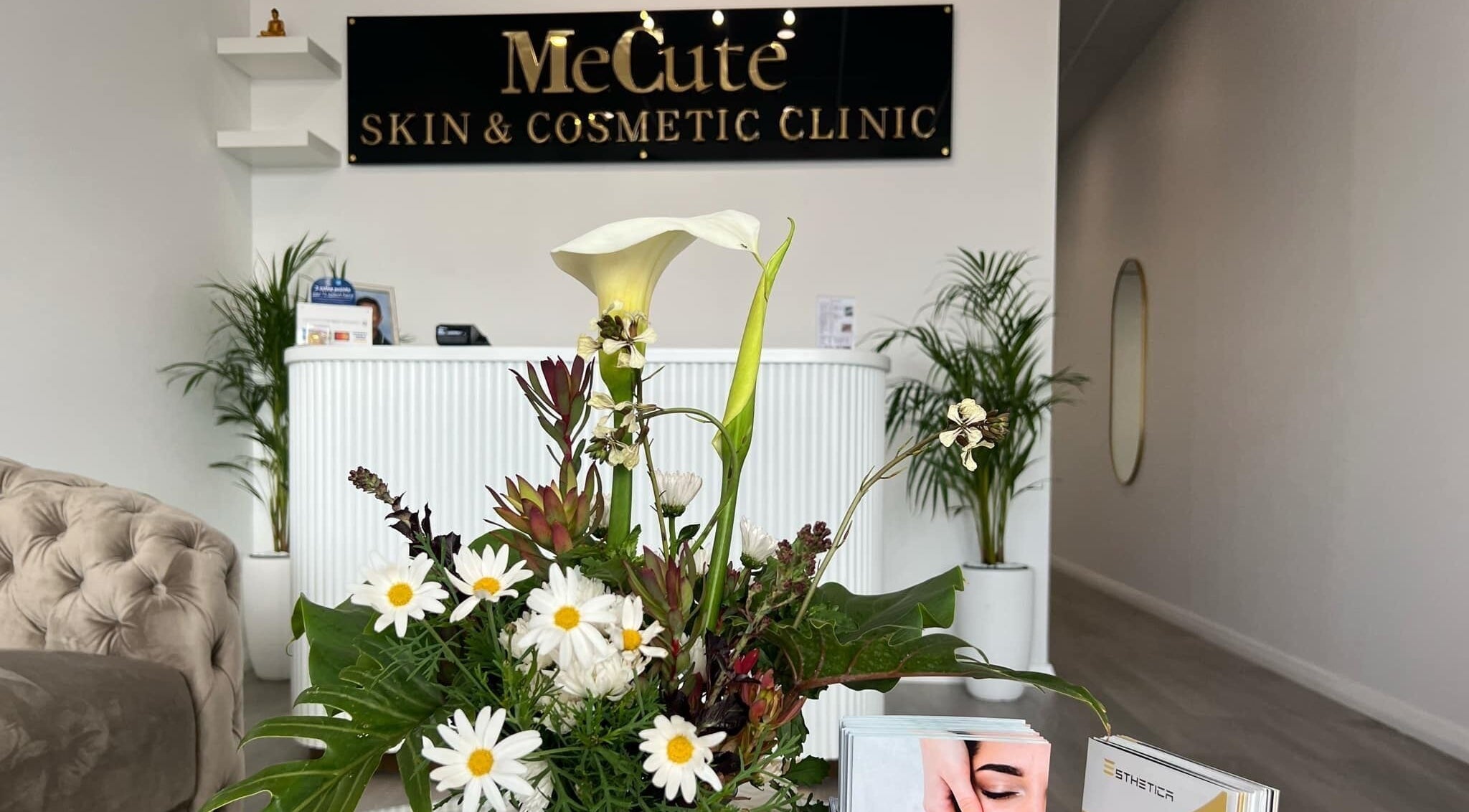 Elegant flowers adorn the reception at MeCute Skin & Cosmetic Clinic, Semaphore, South Australia, AU.
