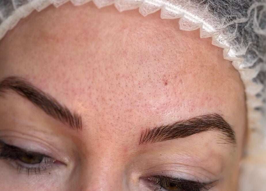 Closeup of expertly shaped brows at Katie Mai Beauty & Aesthetics, Stevenage, England, GB.