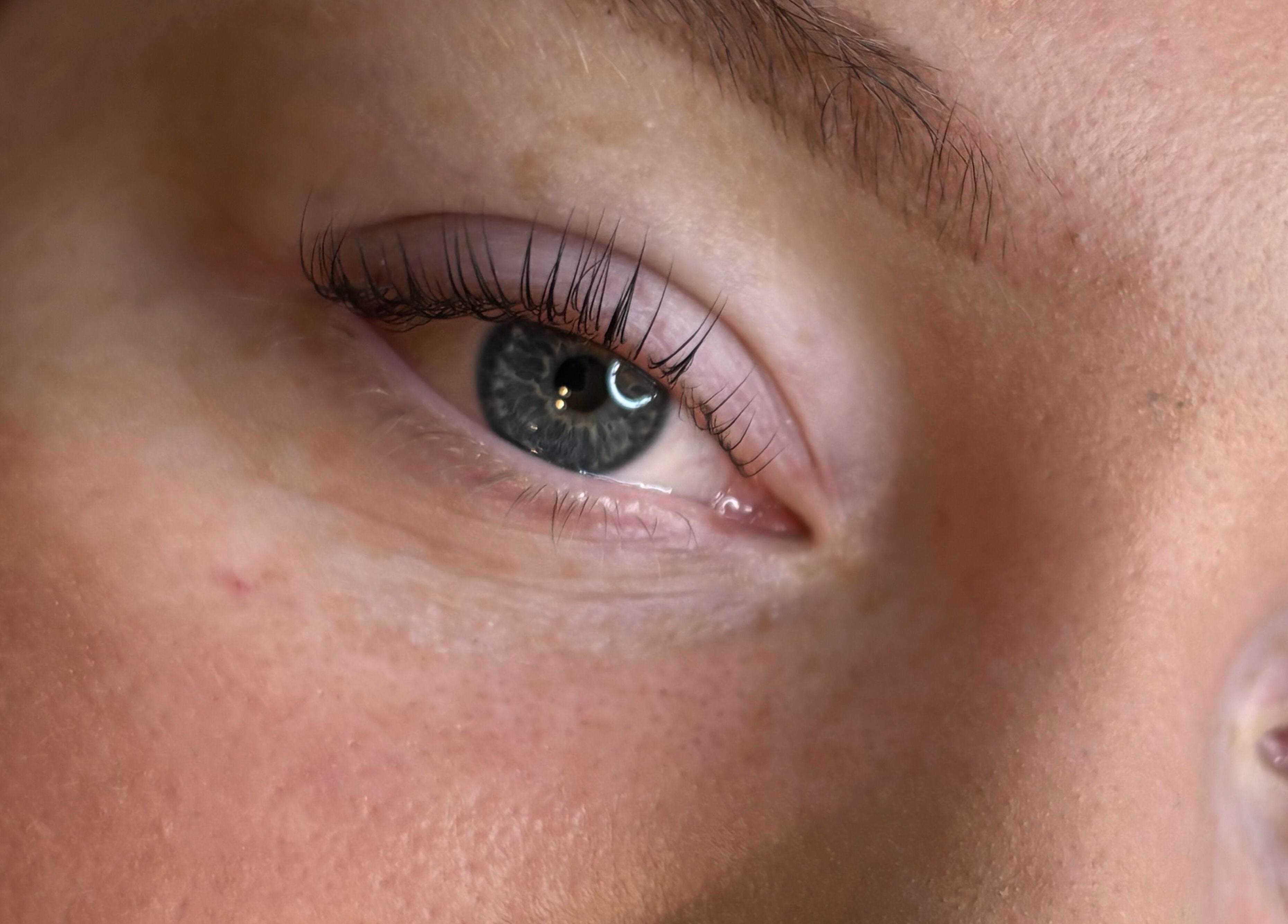 Close-up of enhanced lashes at Katie Mai Beauty & Aesthetics in Stevenage, England, GB.