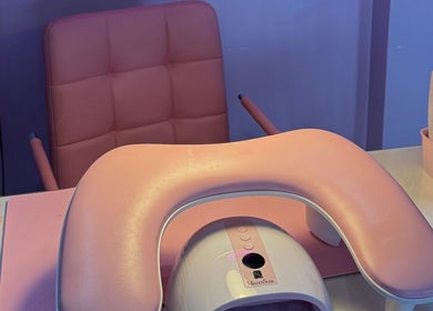 MCR Beauty Room's pink manicure station featuring modern equipment in Worsley, England, GB.
