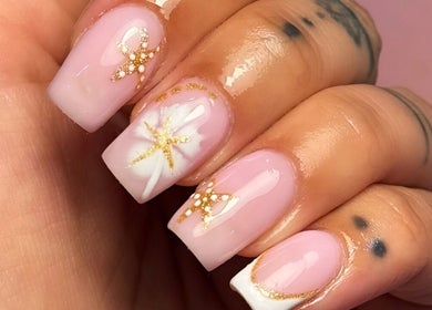 Chic pink and gold nail design at MCR Beauty Room, Worsley, England, GB. Perfect for elegant style.