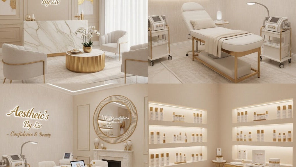 Luxurious interior of Liv Chapman Aesthetics & Nails in Watford, England, GB featuring elegant decor and treatment areas.