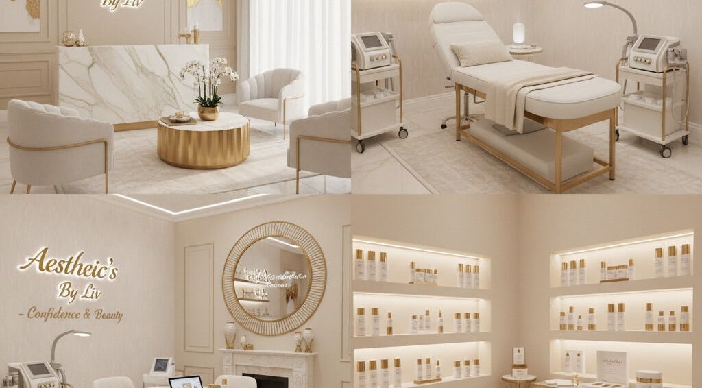 Luxurious interior of Liv Chapman Aesthetics & Nails in Watford, England, GB featuring elegant decor and treatment areas.