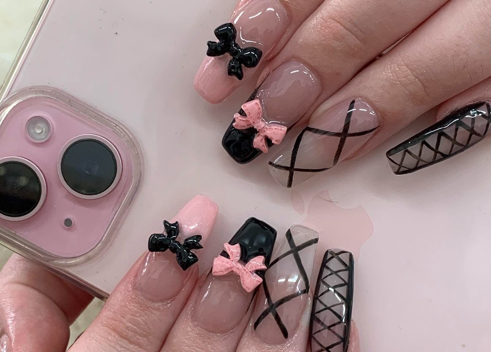 Elegant nail designs with bows at Ruby Nails, Palmerston North, Manawatu-wanganui, NZ.