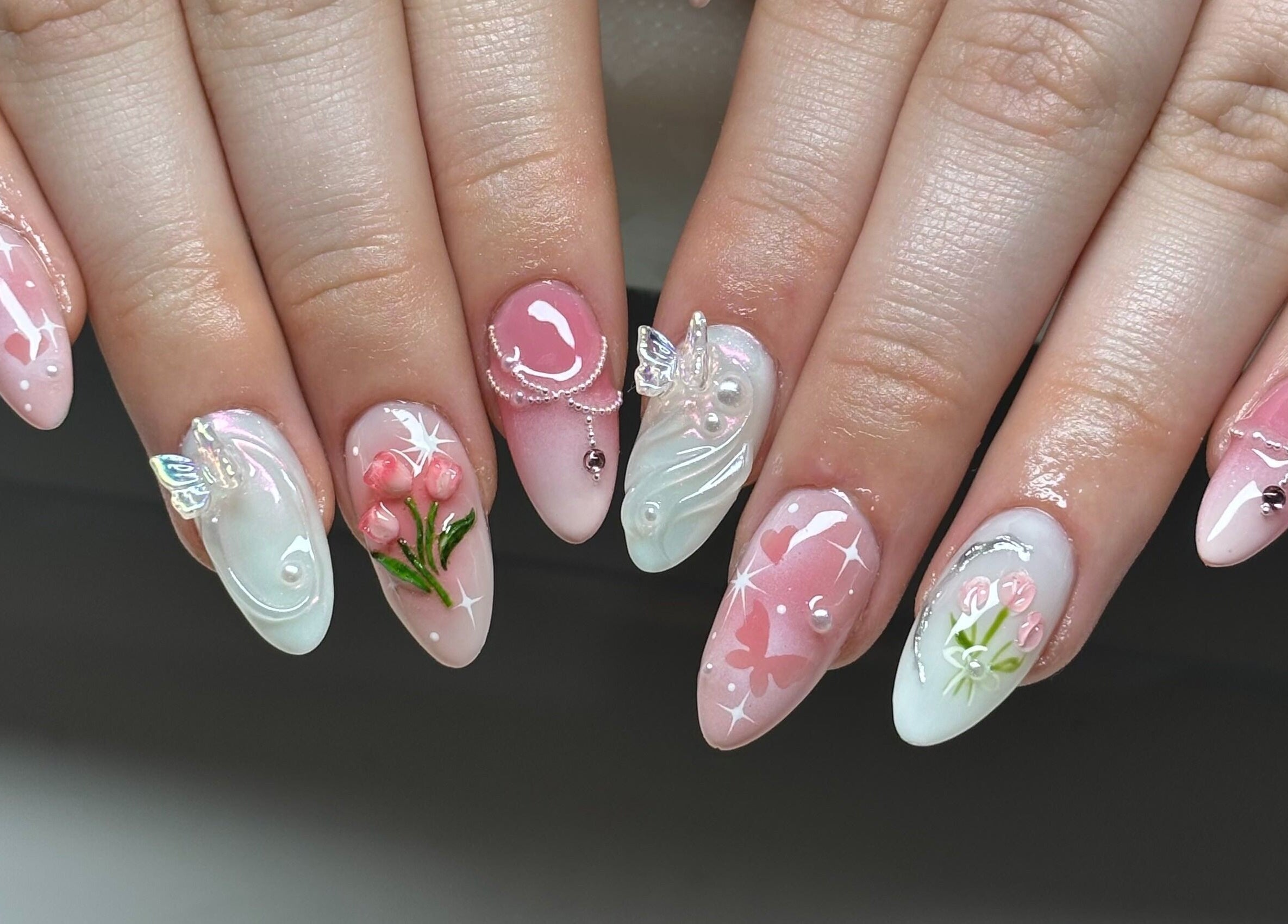 Stunning pink and white nail art at NailFrantasy (Stockton). Located in Stockton-on-tees, England, GB.