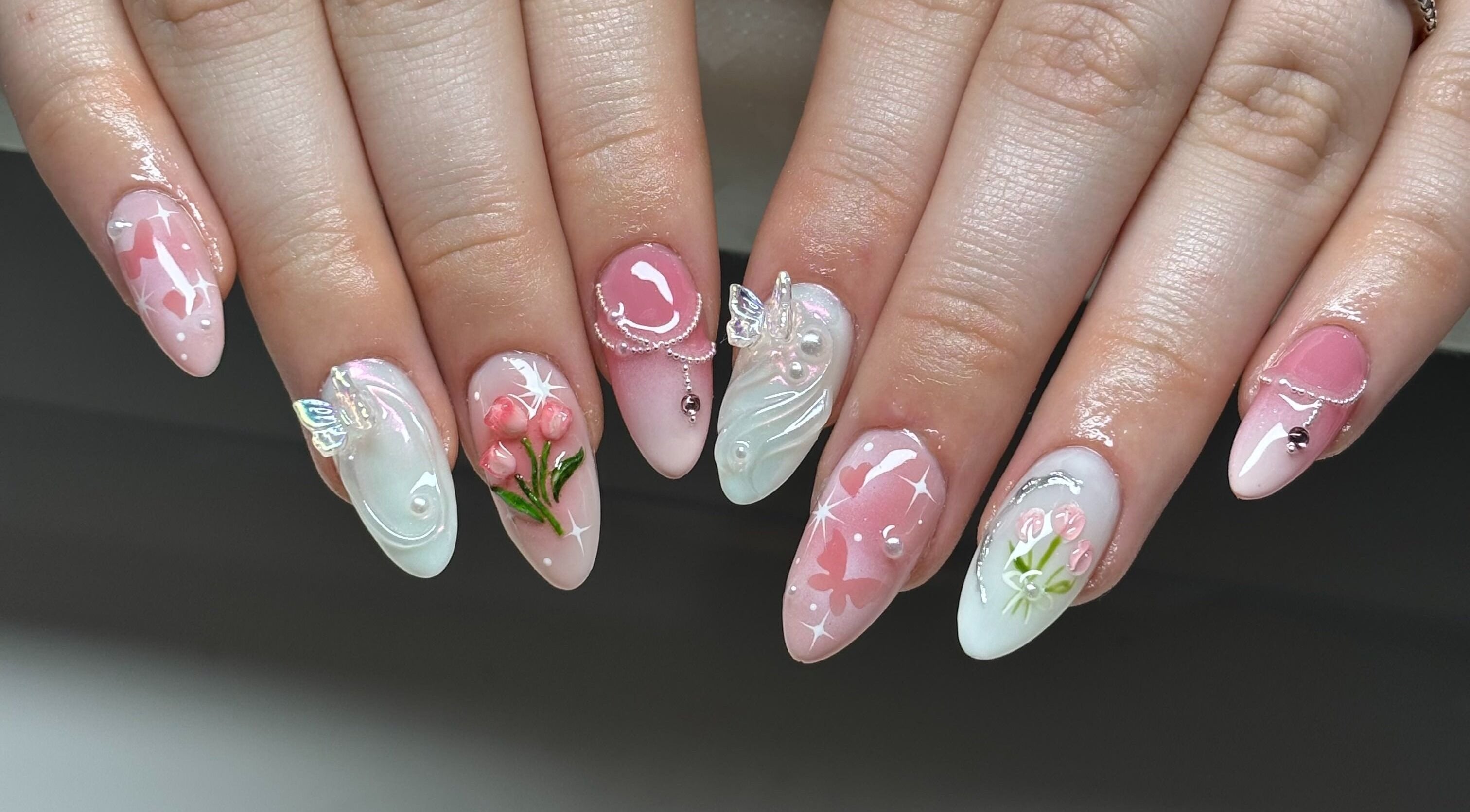 Stunning pink and white nail art at NailFrantasy (Stockton). Located in Stockton-on-tees, England, GB.