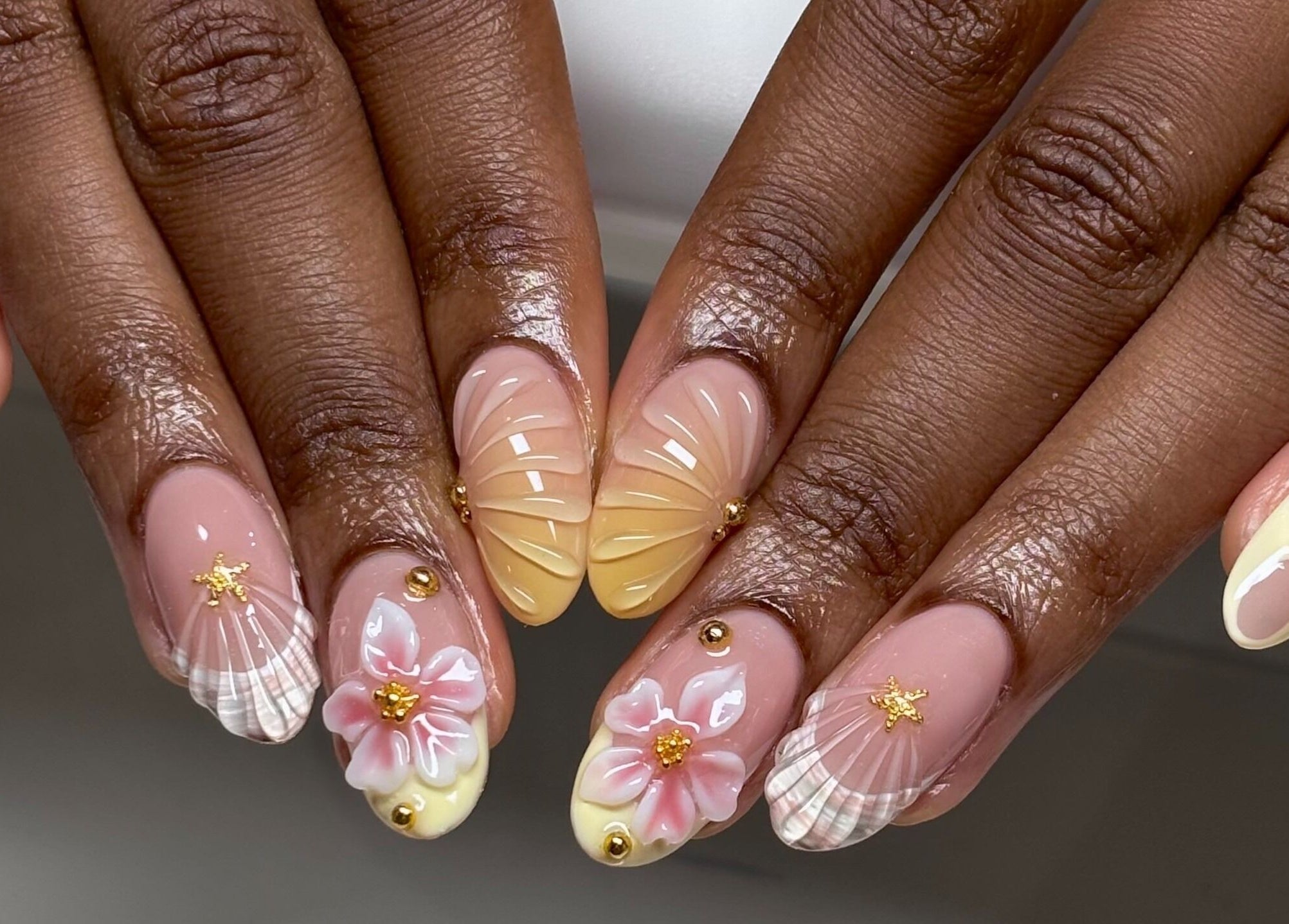 Intricate floral nail art at NailFrantasy (Stockton) in Stockton-on-tees, England, GB.