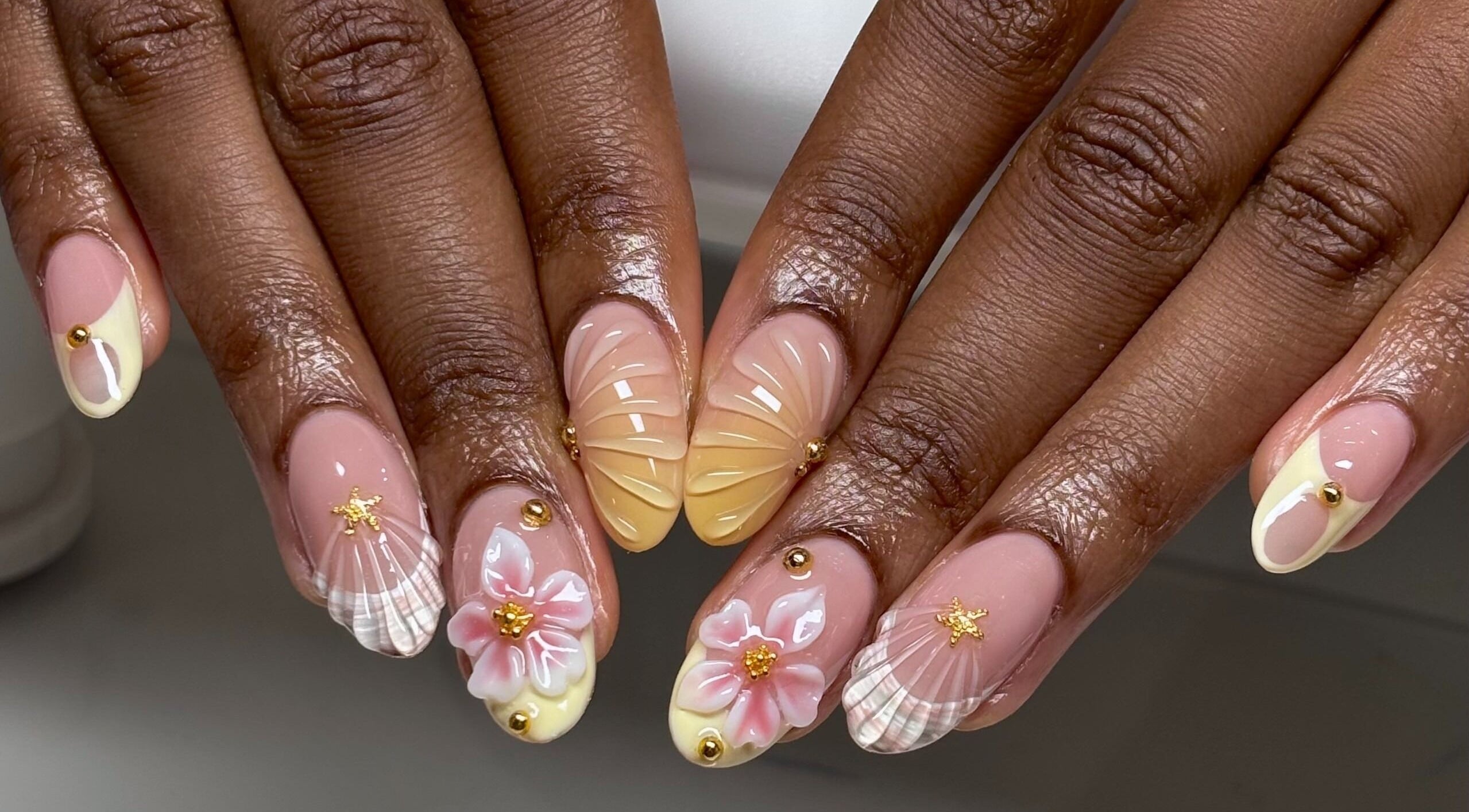 Intricate floral nail art at NailFrantasy (Stockton) in Stockton-on-tees, England, GB.