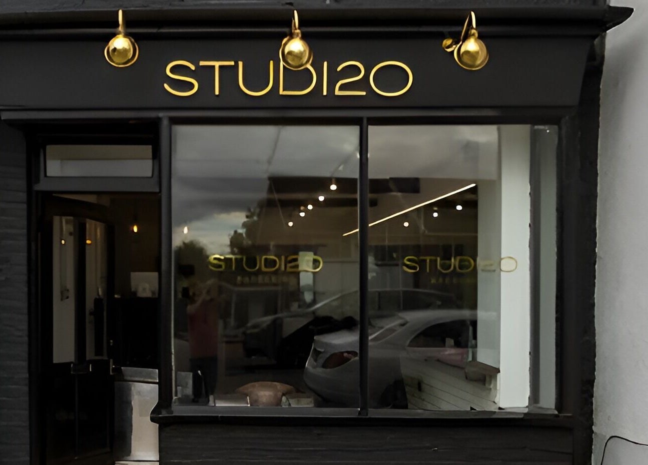 Front view of Studio120's stylish exterior in Bushey, England, GB, showcasing elegance and modern design.