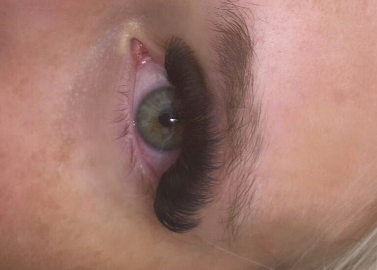 Close-up of expertly applied eyelash extensions at Ndlashes, Salford, England, GB.