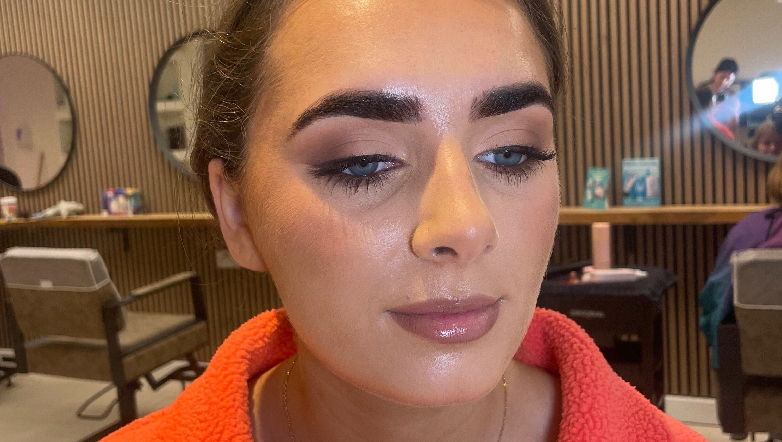 Close-up of elegant makeup at Lily Fitz MUA, Longford, County Longford, IE with defined brows and soft lips.