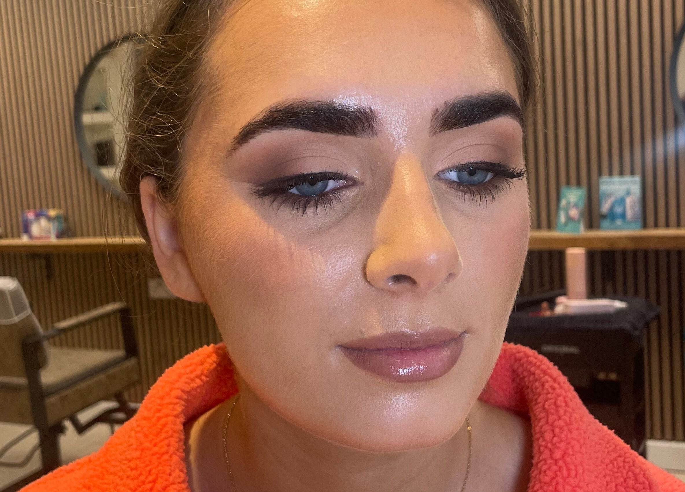 Close-up of elegant makeup at Lily Fitz MUA, Longford, County Longford, IE with defined brows and soft lips.