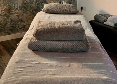 Relaxing massage table setup at Sports Massage with Paula in Llandudno Junction, Wales, GB.