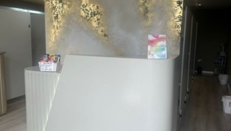 Modern reception area at lashesbydc, Leeds, England, GB with stylish decor and welcoming ambiance.