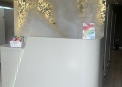 Modern reception area at lashesbydc, Leeds, England, GB with stylish decor and welcoming ambiance.