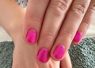 Bright pink manicure at Sun Kissed Nail & Wax Studio, Thurso, Scotland, GB.