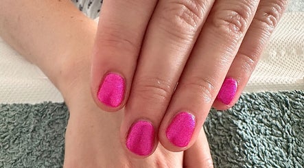 Bright pink manicure at Sun Kissed Nail & Wax Studio, Thurso, Scotland, GB.