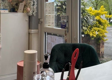 Cozy floral-themed workspace at Tilly Rose Nails at The Beauty Lounge, Newcastle-under-lyme, England, GB.
