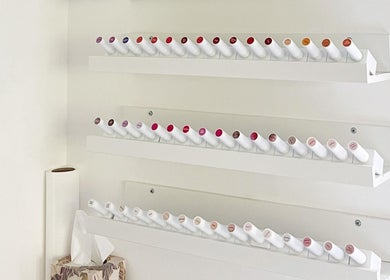 Nail polish display at The Lookery Beauty Room in Milton Keynes, England, GB showcasing vibrant colors.
