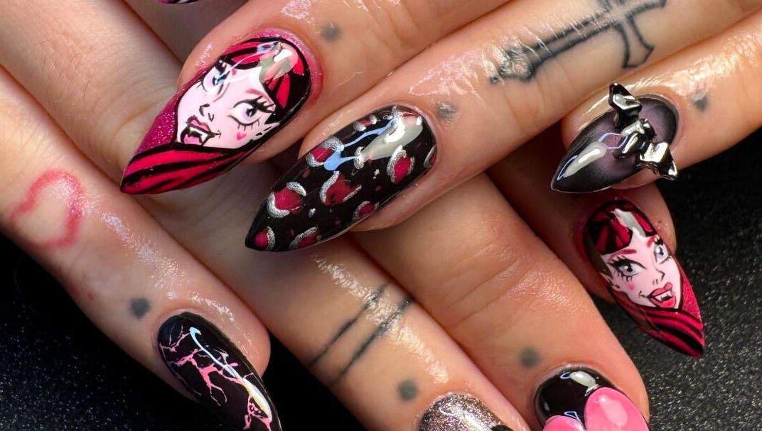 Colorful, artistic nail art design at Get Nailed by Molly, Liverpool, England, GB highlighting intricate hand-painted details.