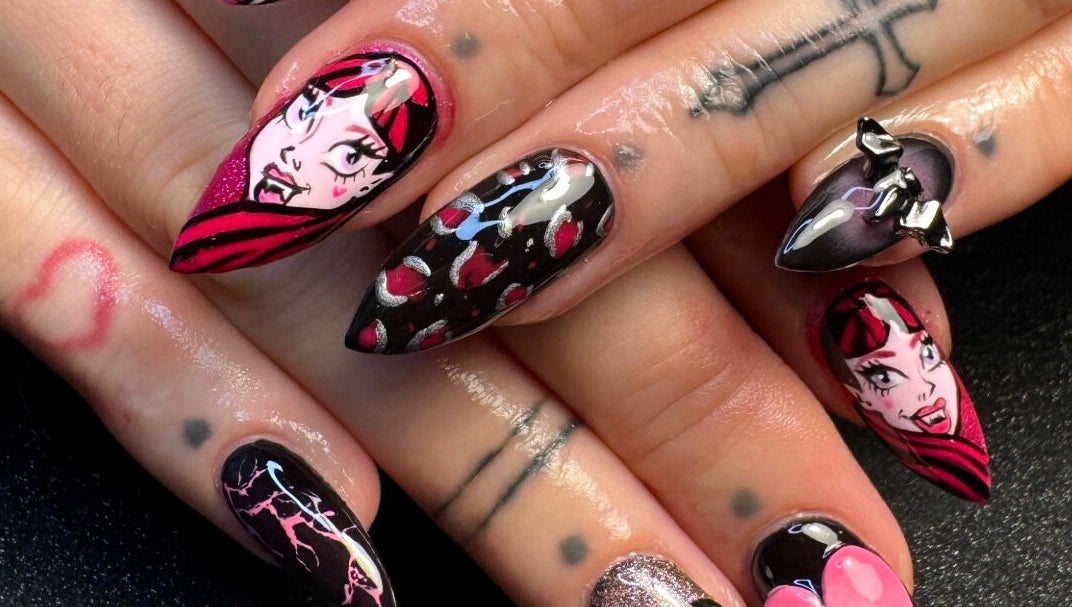 Colorful, artistic nail art design at Get Nailed by Molly, Liverpool, England, GB highlighting intricate hand-painted details.