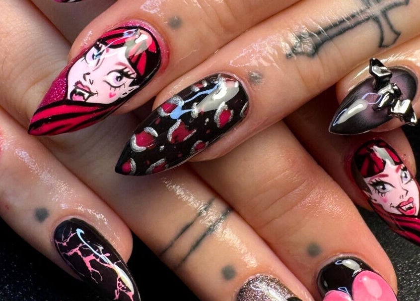 Colorful, artistic nail art design at Get Nailed by Molly, Liverpool, England, GB highlighting intricate hand-painted details.