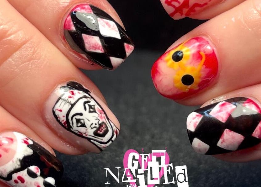 Artistic nail designs at Get Nailed by Molly, Liverpool, England, GB. Bold colors and unique patterns.