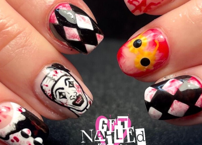 Artistic nail designs at Get Nailed by Molly, Liverpool, England, GB. Bold colors and unique patterns.