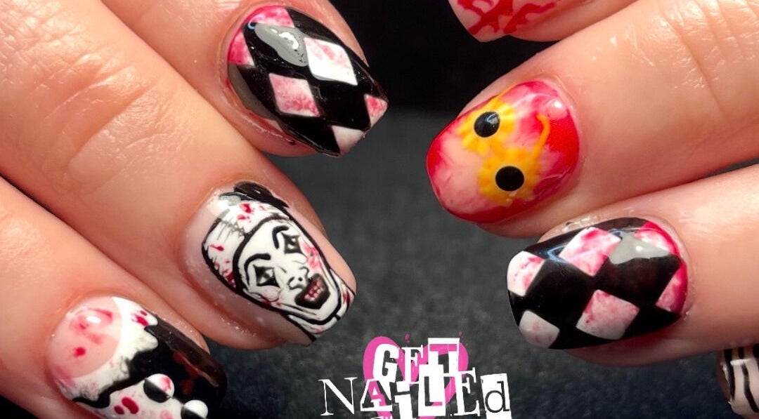 Artistic nail designs at Get Nailed by Molly, Liverpool, England, GB. Bold colors and unique patterns.